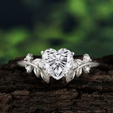 Nature Inspired 4 Prong Heart Shaped Moissanite Wedding Ring